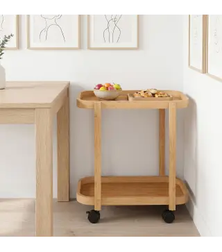 Carrito de Cocina de Bambú de 2 Niveles Carrito Auxiliar para Cocina con Ruedas 2 Estantes 54x36,5x60 cm Natural