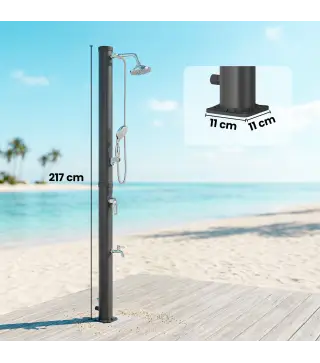 Ducha Solar Jardín 20L con Cabezal Ducha de Mano Grifo para Pies y Temperatura Ajustable Máx. 60 °C para Piscina Negro