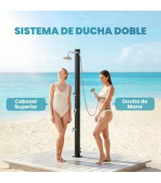 Ducha Solar Jardín 20L con Cabezal Ducha de Mano Grifo para Pies y Temperatura Ajustable Máx. 60 °C para Piscina Negro