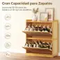Zapatero Estrecho de Bambú con 2 Cajones Abatibles de Ratán para 12-14 Pares de Zapatos 69x29x83 cm Natural