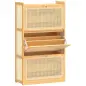 Zapatero Estrecho de Bambú con 3 Cajones Abatibles de Ratán para 18-21 Pares de Zapatos 69x29x119,8 cm Natural