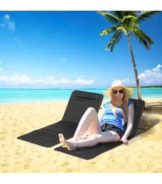 Conjunto de 2 Esterillas con Respaldo Reclinable en 5 Niveles Reposacabezas y Bolsa de Transporte 134x48x33-43 cm Negro