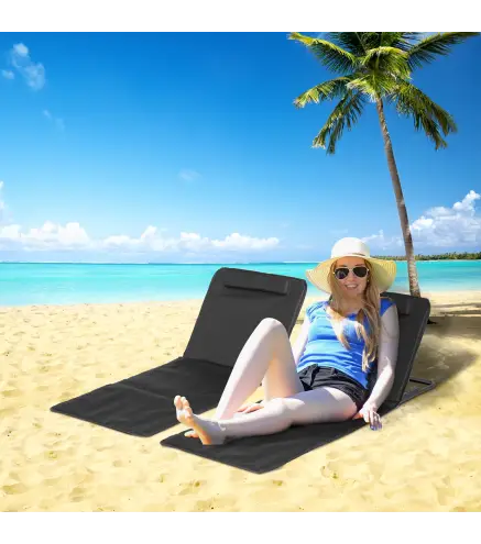 Conjunto de 2 Esterillas con Respaldo Reclinable en 5 Niveles Reposacabezas y Bolsa de Transporte 134x48x33-43 cm Negro