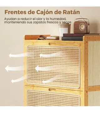 Zapatero Estrecho de Bambú con 3 Cajones Abatibles de Ratán para 18-21 Pares de Zapatos 69x29x119,8 cm Natural