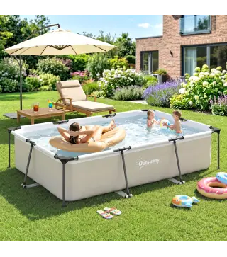 Piscina Desmontable Tubular 316x238x66,5 cm 3700 L con Marco Metálico Parche de Reparación sin Depuradora Gris