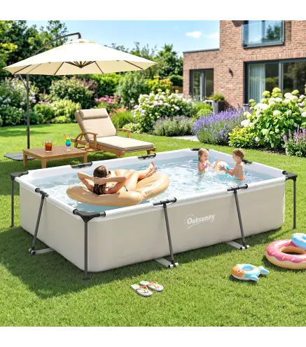 Piscina Desmontable Tubular 316x238x66,5 cm 3700 L con Marco Metálico Parche de Reparación sin Depuradora Gris
