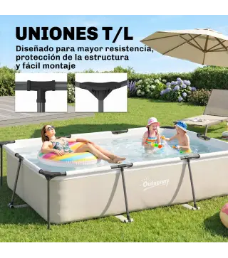 Piscina Desmontable Tubular 316x238x66,5 cm 3700 L con Marco Metálico Parche de Reparación sin Depuradora Gris