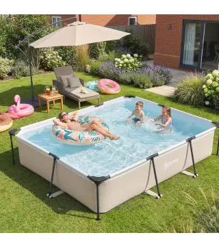 Piscina Desmontable Tubular 316x238x66,5 cm 3700 L con Marco Metálico Parche de Reparación sin Depuradora Gris
