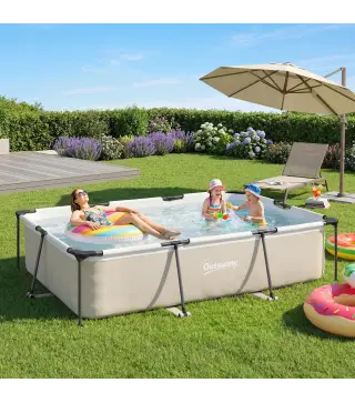 Piscina Desmontable Tubular 316x238x66,5 cm 3700 L con Marco Metálico Parche de Reparación sin Depuradora Gris