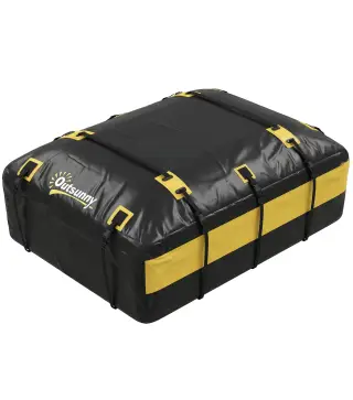 Bolsa de Techo para Coche 594L Impermeable con 6 Correas Alfombrilla Antideslizante Ganchos para Vehículos Amarillo