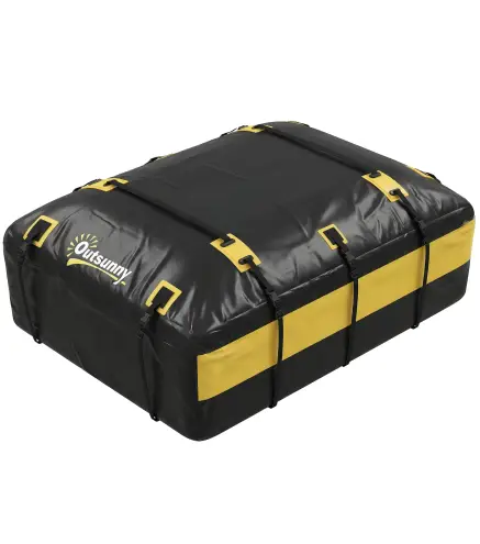 Bolsa de Techo para Coche 594L Impermeable con 6 Correas Alfombrilla Antideslizante Ganchos para Vehículos Amarillo