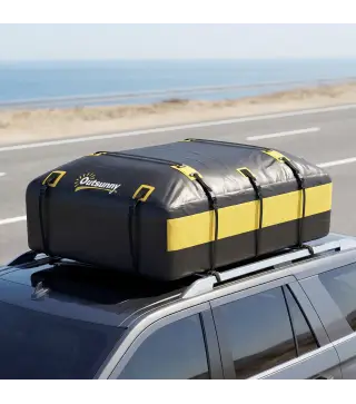 Bolsa de Techo para Coche 594L Impermeable con 6 Correas Alfombrilla Antideslizante Ganchos para Vehículos Amarillo