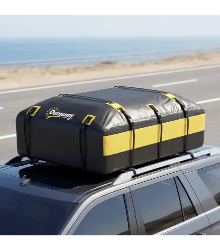 Bolsa de Techo para Coche 594L Impermeable con 6 Correas Alfombrilla Antideslizante Ganchos para Vehículos Amarillo