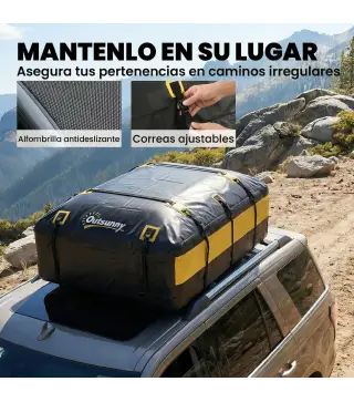 Bolsa de Techo para Coche 594L Impermeable con 6 Correas Alfombrilla Antideslizante Ganchos para Vehículos Amarillo