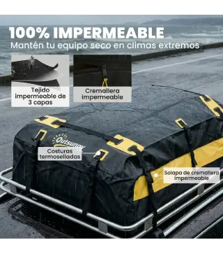 Bolsa de Techo para Coche 594L Impermeable con 6 Correas Alfombrilla Antideslizante Ganchos para Vehículos Amarillo