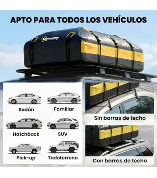Bolsa de Techo para Coche 594L Impermeable con 6 Correas Alfombrilla Antideslizante Ganchos para Vehículos Amarillo