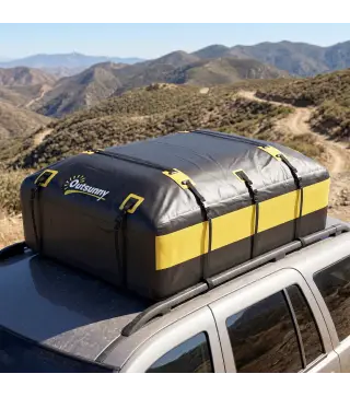 Bolsa de Techo para Coche 594L Impermeable con 6 Correas Alfombrilla Antideslizante Ganchos para Vehículos Amarillo