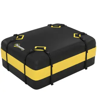 Bolsa de Techo para Coche 425L Impermeable con 8 Correas Alfombrilla Antideslizante Ganchos para Vehículos Amarillo