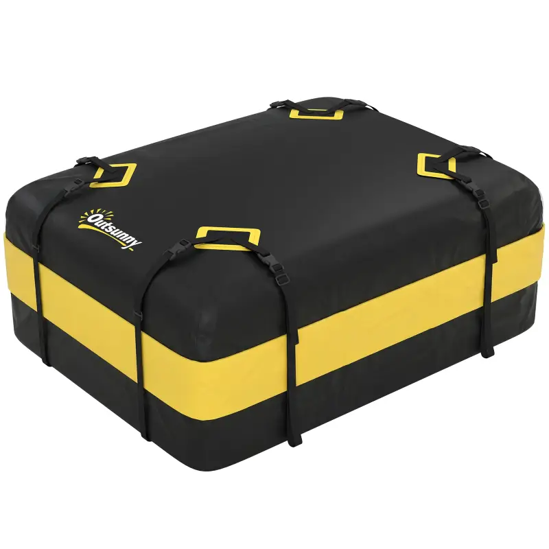Bolsa de Techo para Coche 425L Impermeable con 8 Correas Alfombrilla Antideslizante Ganchos para Vehículos Amarillo
