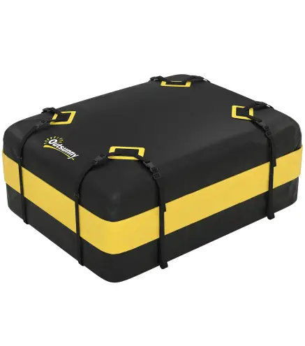 Bolsa de Techo para Coche 425L Impermeable con 8 Correas Alfombrilla Antideslizante Ganchos para Vehículos Amarillo
