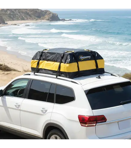 Bolsa de Techo para Coche 425L Impermeable con 8 Correas Alfombrilla Antideslizante Ganchos para Vehículos Amarillo