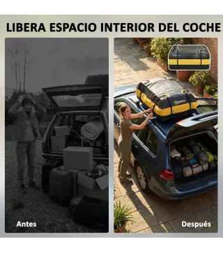 Bolsa de Techo para Coche 425L Impermeable con 8 Correas Alfombrilla Antideslizante Ganchos para Vehículos Amarillo