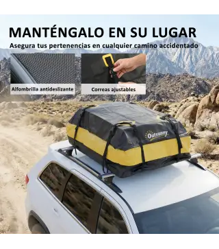 Bolsa de Techo para Coche 425L Impermeable con 8 Correas Alfombrilla Antideslizante Ganchos para Vehículos Amarillo