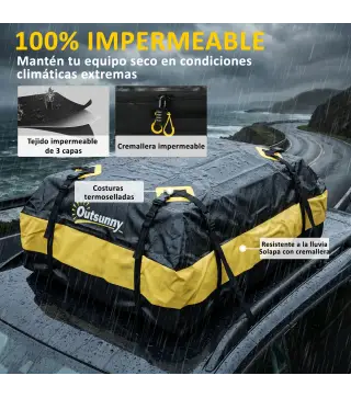 Bolsa de Techo para Coche 425L Impermeable con 8 Correas Alfombrilla Antideslizante Ganchos para Vehículos Amarillo