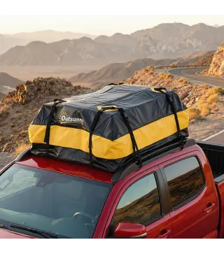 Bolsa de Techo para Coche 425L Impermeable con 8 Correas Alfombrilla Antideslizante Ganchos para Vehículos Amarillo