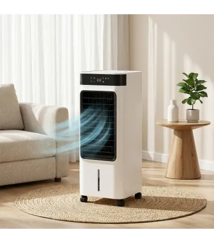 Climatizador Evaporativo 3 en 1 con Depósito de 7 L Oscilación 48° 3 Velocidades 3 Modos Temporizador 24h Blanco