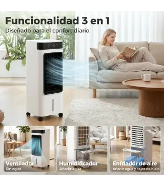 Climatizador Evaporativo 3 en 1 con Depósito de 7 L Oscilación 48° 3 Velocidades 3 Modos Temporizador 24h Blanco
