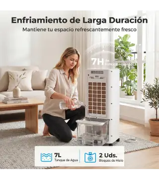Climatizador Evaporativo 3 en 1 con Depósito de 7 L Oscilación 48° 3 Velocidades 3 Modos Temporizador 24h Blanco