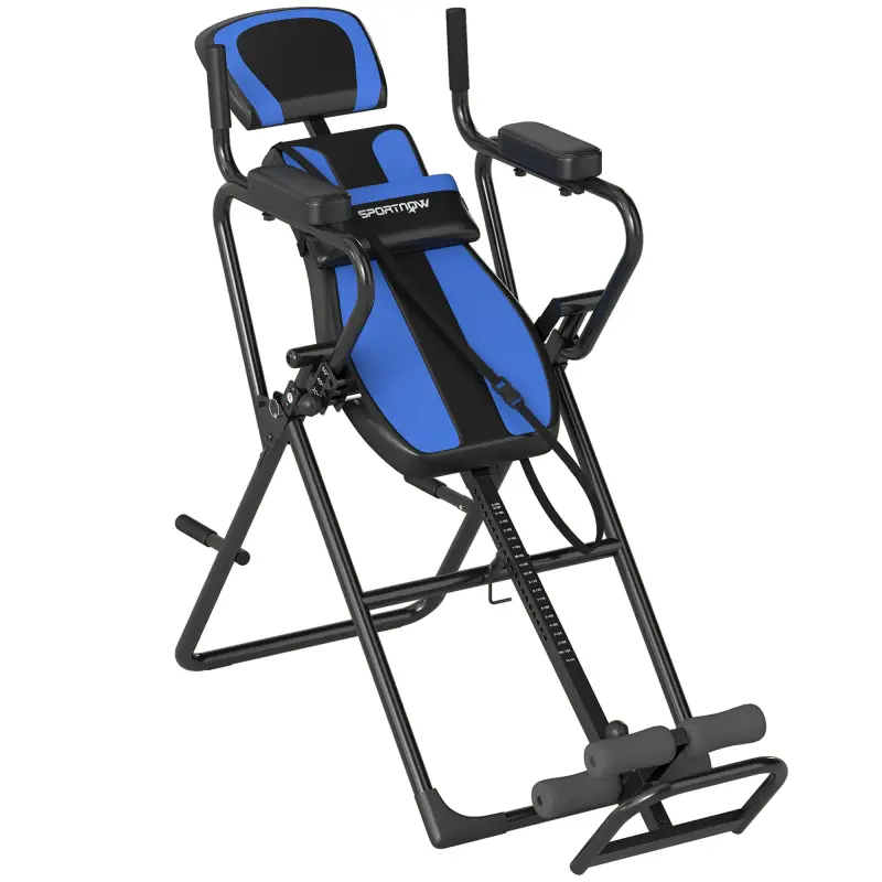 Tabla de Inversión Plegable con Dominadas y Flexiones Altura Ajustable 155-198 cm Ángulos 20° 40° 60° Cinturón Azul