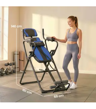 Tabla de Inversión Plegable con Dominadas y Flexiones Altura Ajustable 155-198 cm Ángulos 20° 40° 60° Cinturón Azul