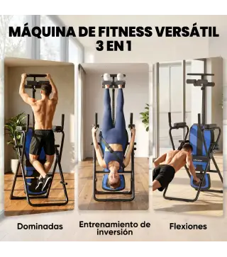 Tabla de Inversión Plegable con Dominadas y Flexiones Altura Ajustable 155-198 cm Ángulos 20° 40° 60° Cinturón Azul