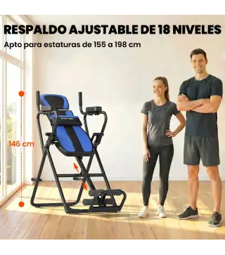 Tabla de Inversión Plegable con Dominadas y Flexiones Altura Ajustable 155-198 cm Ángulos 20° 40° 60° Cinturón Azul