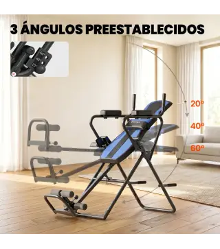 Tabla de Inversión Plegable con Dominadas y Flexiones Altura Ajustable 155-198 cm Ángulos 20° 40° 60° Cinturón Azul