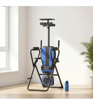 Tabla de Inversión Plegable con Dominadas y Flexiones Altura Ajustable 155-198 cm Ángulos 20° 40° 60° Cinturón Azul