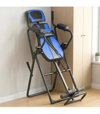 Tabla de Inversión Plegable con Dominadas y Flexiones Altura Ajustable 155-198 cm Ángulos 20° 40° 60° Cinturón Azul