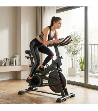 Bicicleta Estática en Casa con App Resistencia Magnética Regulable Pantalla LCD Asiento y Manillar Ajustables Ruedas