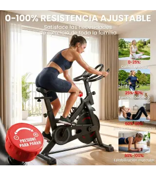 Bicicleta Estática en Casa con App Resistencia Magnética Regulable Pantalla LCD Asiento y Manillar Ajustables Ruedas