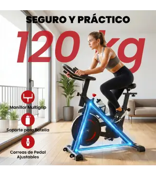 Bicicleta Estática en Casa con App Resistencia Magnética Regulable Pantalla LCD Asiento y Manillar Ajustables Ruedas