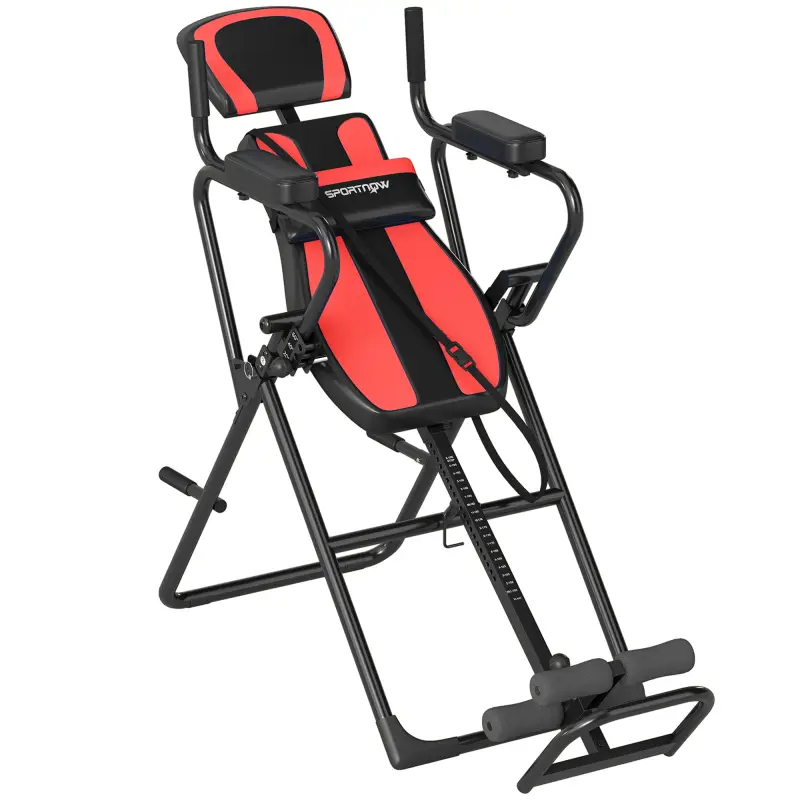 Tabla de Inversión Plegable con Dominadas y Flexiones Altura Ajustable 155-198 cm Ángulos 20° 40° 60° Cinturón Rojo