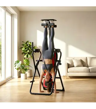 Tabla de Inversión Plegable con Dominadas y Flexiones Altura Ajustable 155-198 cm Ángulos 20° 40° 60° Cinturón Rojo