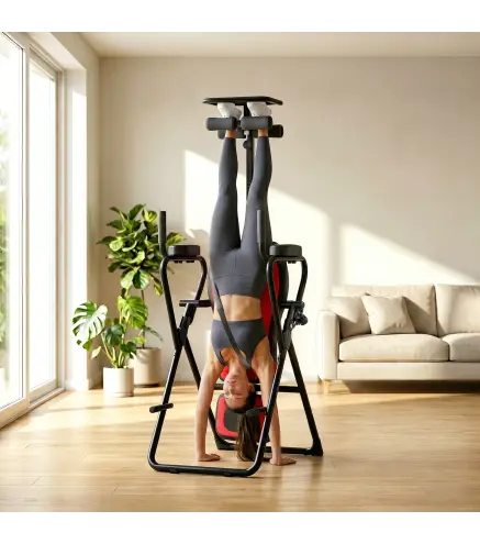 Tabla de Inversión Plegable con Dominadas y Flexiones Altura Ajustable 155-198 cm Ángulos 20° 40° 60° Cinturón Rojo