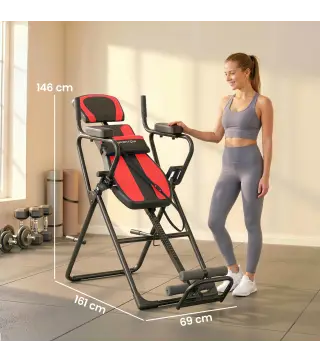 Tabla de Inversión Plegable con Dominadas y Flexiones Altura Ajustable 155-198 cm Ángulos 20° 40° 60° Cinturón Rojo