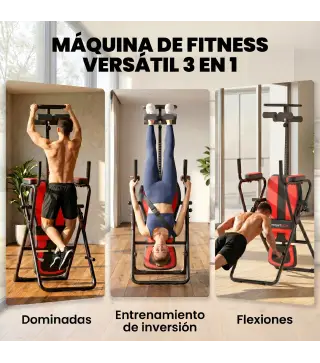 Tabla de Inversión Plegable con Dominadas y Flexiones Altura Ajustable 155-198 cm Ángulos 20° 40° 60° Cinturón Rojo