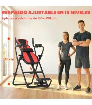 Tabla de Inversión Plegable con Dominadas y Flexiones Altura Ajustable 155-198 cm Ángulos 20° 40° 60° Cinturón Rojo