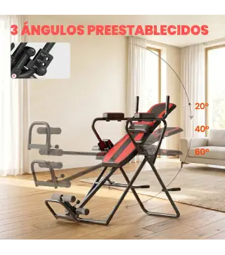 Tabla de Inversión Plegable con Dominadas y Flexiones Altura Ajustable 155-198 cm Ángulos 20° 40° 60° Cinturón Rojo