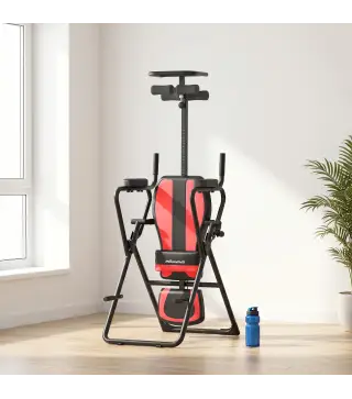 Tabla de Inversión Plegable con Dominadas y Flexiones Altura Ajustable 155-198 cm Ángulos 20° 40° 60° Cinturón Rojo